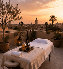 Massage californien en terrasse sur un rooftop à Marrakech