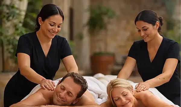 Couples duo side-by-side home massage at a Marrakech riad