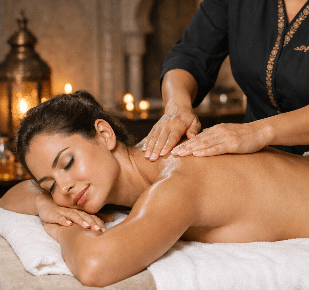 Rituel Body Glow Marrakech — hammam, gommage Sel de l'Atlas, soin visage et massage à l'argan à domicile en villa ou riad · Jamali Spa