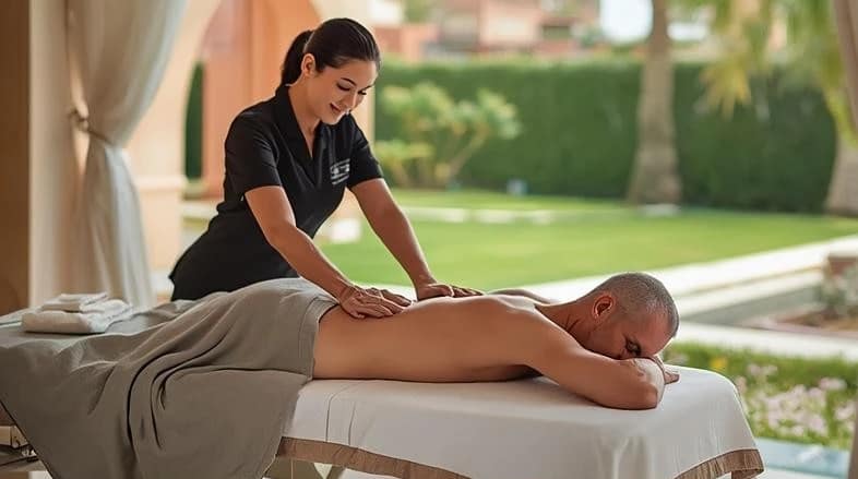 Massage californien enveloppant villa Palmeraie Marrakech